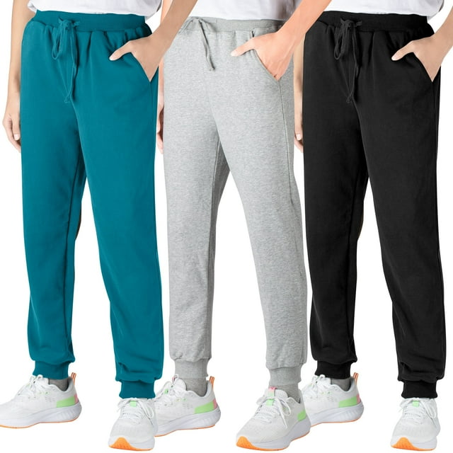 BIG ELEPHANT Pantalones Deportivos para Niños, Pantalones Deportivos de Algodón con Bolsillos y Cordón, Paquete de 3 (6-15 Años)