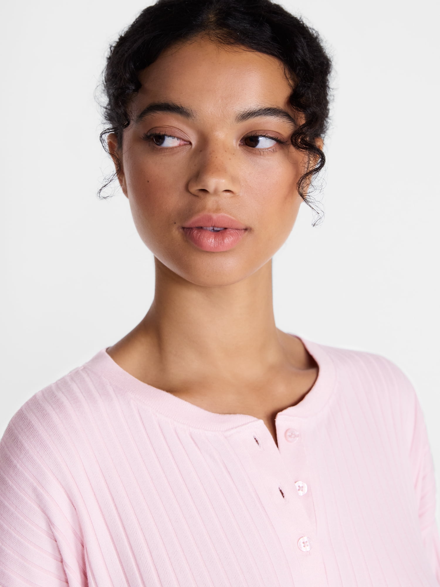 Joyspun Women's Cozy Lounge Collection Hacci Long Sleeve Henley Sleep Top, Sizes XS to 3X