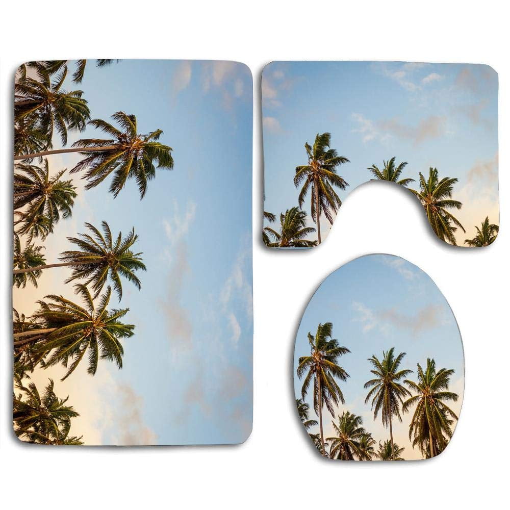 GOHAO Green Palm Tree Summer Beach 3 Piece Bathroom Rugs Set Bath Rug
