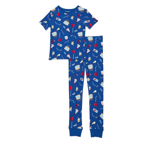 Wonder Nation Boys' Cotton Short Sleeve Top and Pants Tight Fit Pajamas Set, 2-Piece, Sizes 4-10