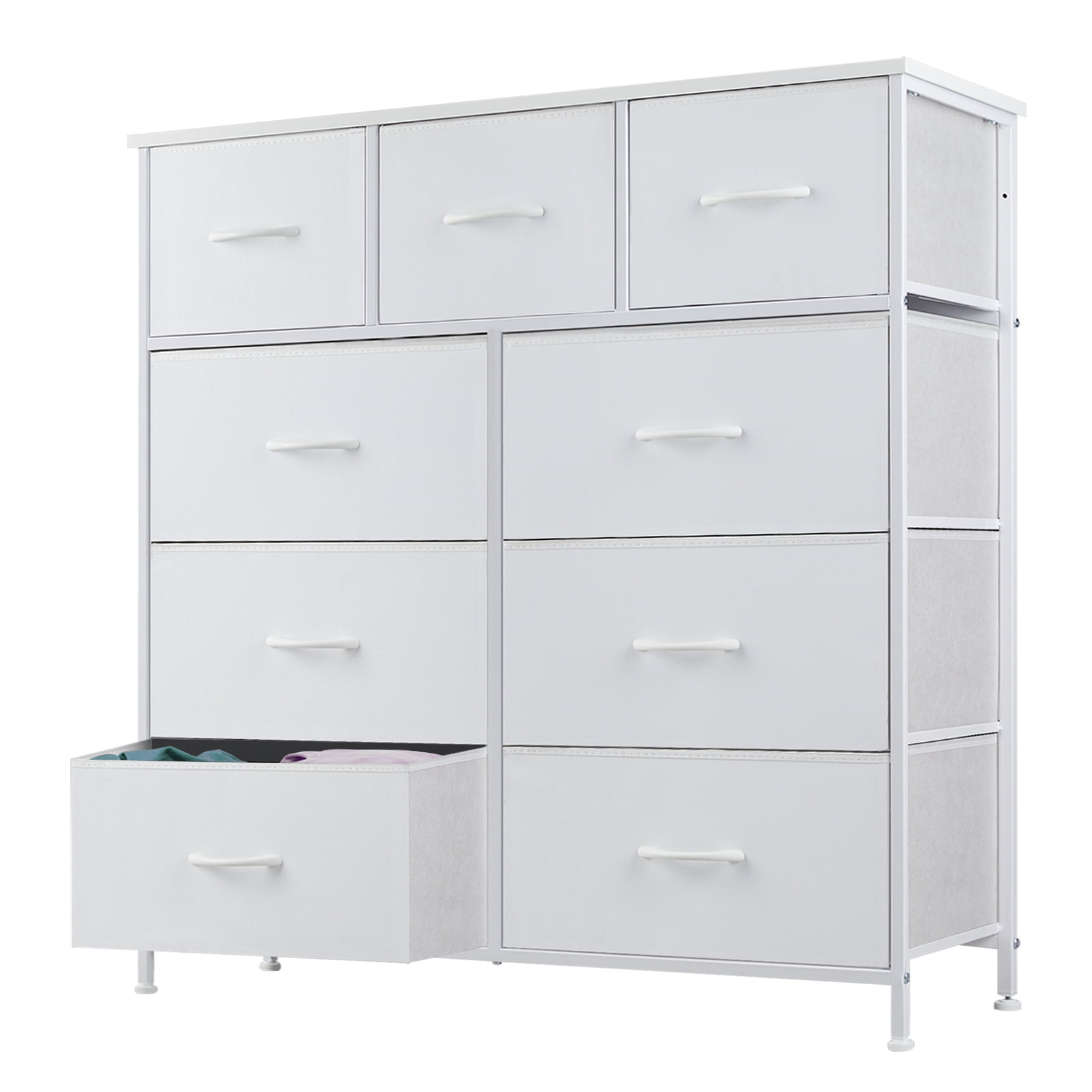 MAYEERTY Fabric Dresser with 9 Drawers for Storage and Organization, 39.4 Inch Tall Chest of Dresser, White