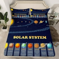 Solar System Bed Sheets Twin Universe Themed Bedroom Decor Fitted Sheet,Outer Space Bed Set for Teens Blue Space Galaxy Starry Sky Bedding Set Planet Print Bedding