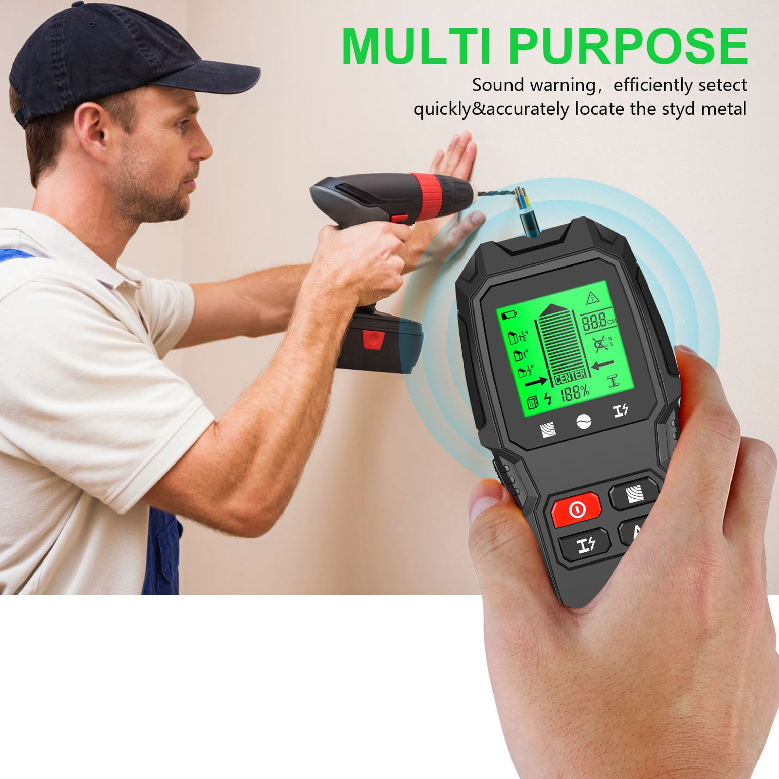 Riousery 5 in 1 Stud Finder Wall Scanner Multifunctional LCD Display High Accuracy Detector for Metal, Wood, and Live AC Wire, Portable Stud Sensor Detector