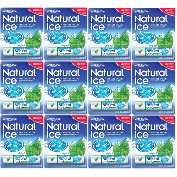 LOT OF 12 MENTHOLATUM NATURAL ICE MEDICATED ORIGINAL SPF 15 LIP PROTECTANT BALM