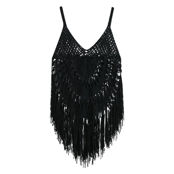 Fesfesfes Ladies Coverup Dress Multicolor Sexy Weave Openwork Tassel Suspenders Beach Vacation Bikini Cover-Up