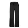 thumbnail image 6 of CHEEREAM Mens Flowy Boho Pants Baggy Drawstring Elastic Waist Ruffle Hem Pants Beach Loose Palazzo Pants with Pockets Black XL, 6 of 7