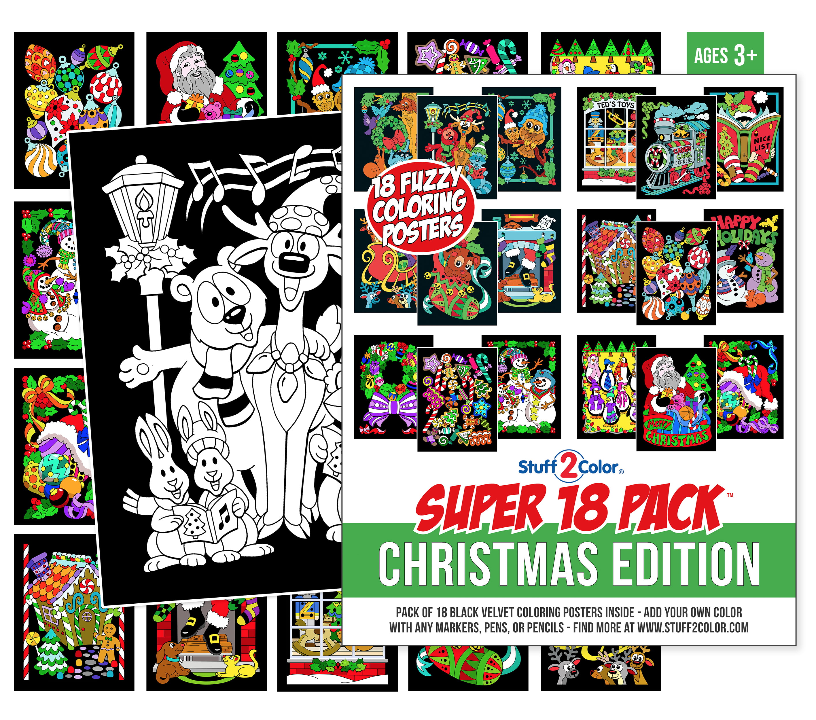 Super Pack of 18 Fuzzy Velvet Coloring Posters (Christmas Edition) -  Holiday Arts and Crafts Project For Kids, Toddlers, And Adults - Stuff2Color