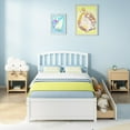 thumbnail image 2 of uhomepro Wood Twin Size Platform Bed with 2 Storage Drawers, Pine Wood Bed with Headboard, Modern Twin Size Bed Frame with Wood Slats Support, No Box Spring Needed, White, 2 of 10