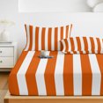 thumbnail image 6 of Twin Sze Fitted Sheet Set - Burnt Orange Striped 2 Piece Bedding Sets 16" Deep Pocket Fitted Sheet with 1 Pillowcase, Thanksgiving Orange White Stripes Brushed Microfiber Hotel Luxury Bed Sheets, 6 of 9