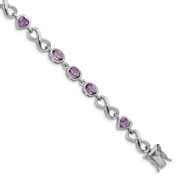 Sterling Silver Oval Heart Amethyst Bracelet - 4.86 cwt - Measures 12mm Wide