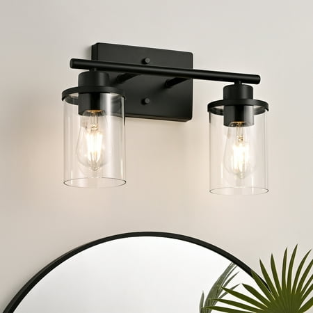 

EDISHINE 2 Light Bathroom Vanity Light Fixtures with Clear Glass Shades Matte Black Vanity Light for Bathroom Powder Room Vanity Table Bedroom Kitchen (E26 Base) ETL Listed