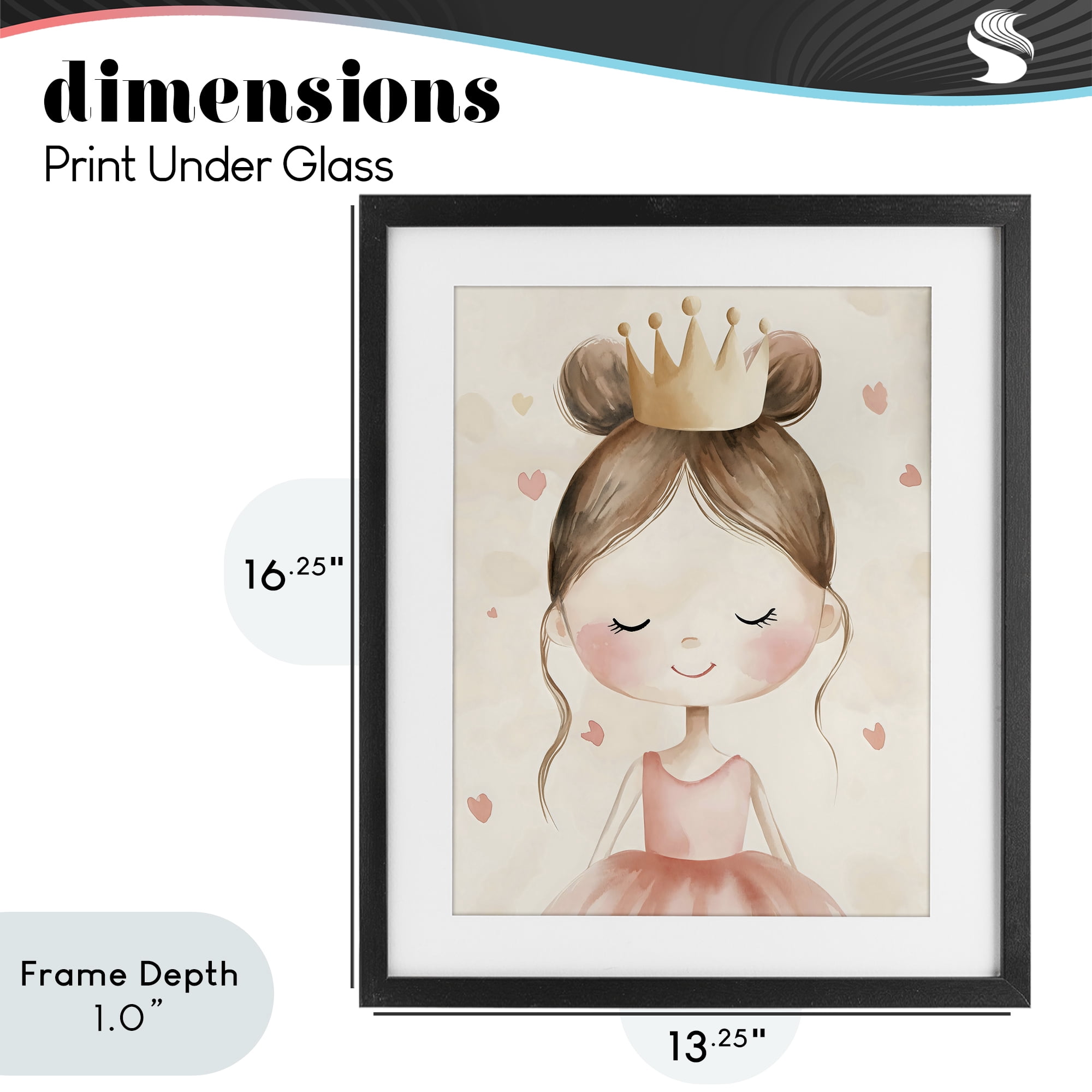 Stupell Industries Pink Ballerina in Crown Black Framed Print Under Glass, design by Creative Studio