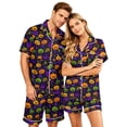 thumbnail image 2 of IYYVV Halloween Couple Matching Satin Pajamas Sets Short Sleeve Button Down Silk Pjs Gothic Carved Sleepwear 2 Pieces Loungewear Purple L, 2 of 5