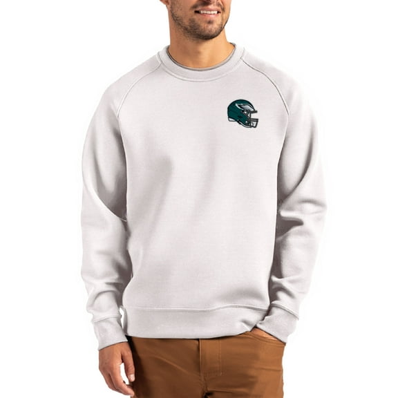 Men's Cutter & Buck Gray Philadelphia Eagles Helmet Roam Recycled Raglan Pullover Sweatshirt