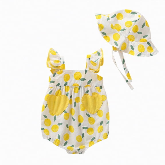 TAmtem Baby Girl Summer Clothes Baby Girls Clothes Bodysuit Ruffle Sleeve Outfit Romper with Headband(Yellow,3-6 Months)