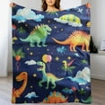 thumbnail image 3 of ARISTURING  Blanket Blue Green Yellow Orange Dinosaur Lightweight Fuzzy Cozy Soft Warm Throw for Kids Boy Teen, Air Conditioning, 3 of 6