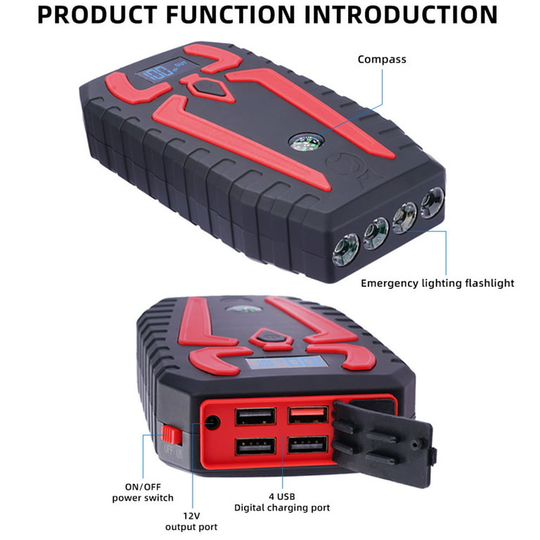 Portable 12V 24000Mah 6 In 1 Car Battery Jump Starter Power Bank With Lcd  Display Car Jump Starter With Air Compressor - AliExpress