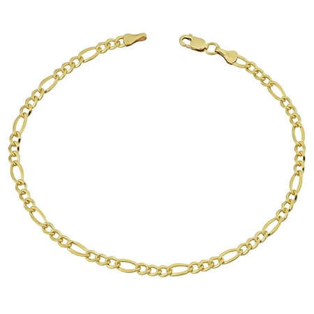 14K Yellow Gold Filled Solid Figaro Chain Bracelet, 3.2 mm, 8.5"