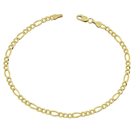 Mens Gold Figaro Bracelet - 14K Yellow Gold Filled Solid Figaro Chain Bracelet, 3.2 mm, 8.5