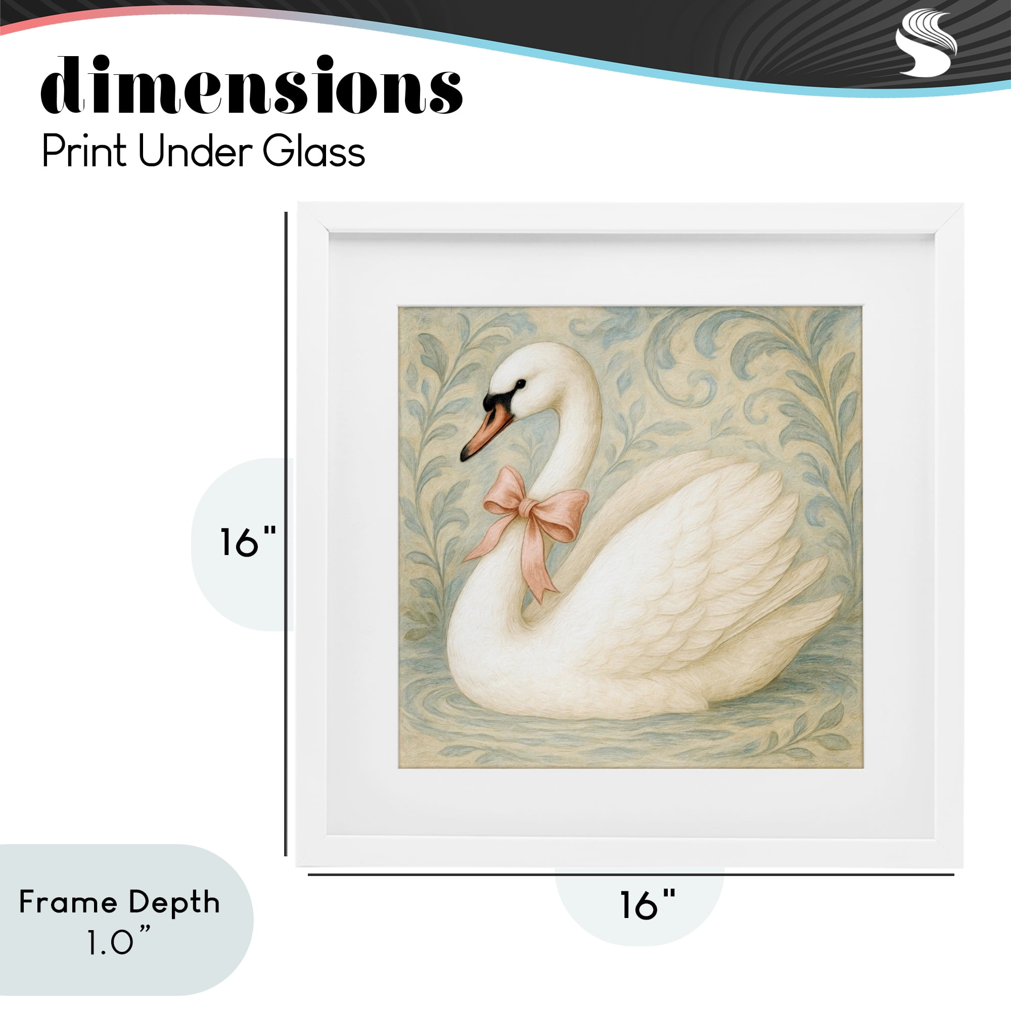 Stupell Industries Vintage Leaves Swan White Framed Print Under Glass, design by Grotto Studios