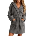 thumbnail image 5 of Women's Hooded Robes Lightwieght Long Sleeve Midi Length Bathrobe Plush Sleep Shower Spa House Robe for Women Gray L, 5 of 7