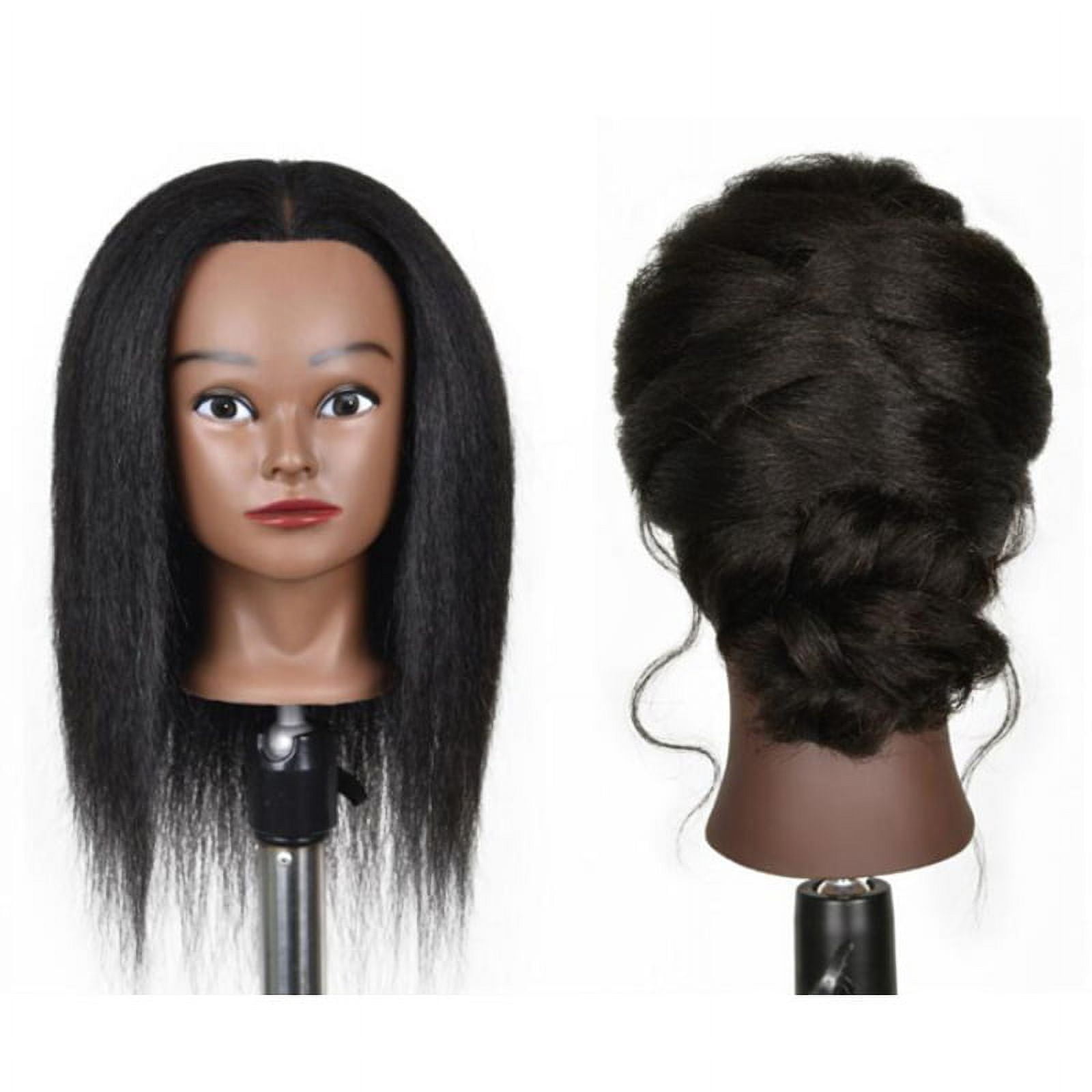 Hair Styling Practice Doll Afro Training Mannequin Head with Clamp, Real , Thick, Can Perm, Bleach, Cut And Blow - 14in