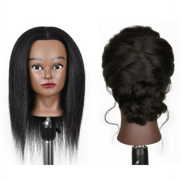 Hair Styling Practice Doll Afro Training Mannequin Head with Clamp, Real  Human Hair, Thick, Can Perm, Bleach, Cut And Blow - 16in 