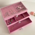 thumbnail image 2 of Hyasfey Jewelry Storage Box with 3 Layers Large Capacity Rounded Corners Velvet Interior Earrings Rings Organizer Storage Case, 2 of 7