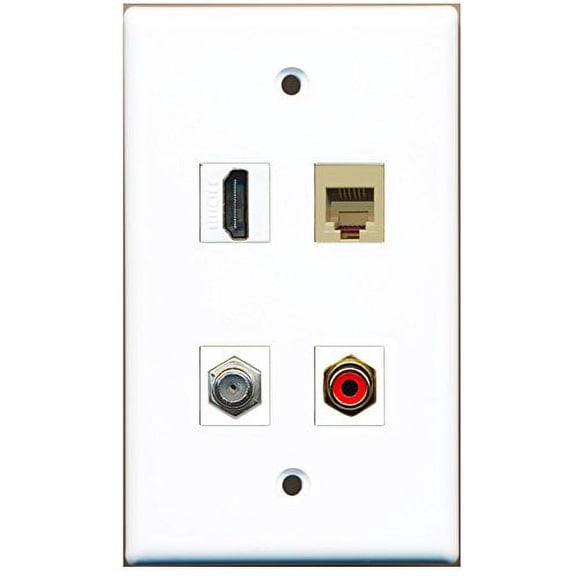 RiteAV - 1 Port HDMI 1 Port RCA Red 1 Port Coax Cable TV- F-Type 1 Port Phone RJ11 RJ12 Beige Wall Plate