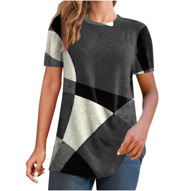 Chemises à Manches Courtes pour Femmes Mode pour Femmes Confortable Décontracté Col Rond Haut Imprimé à Manches Courtes Blouse Blouses à Manches Courtes pour Femmes Hauts à Manches Courtes pour Femmes Blouse à Manches Courtes pour Femmes