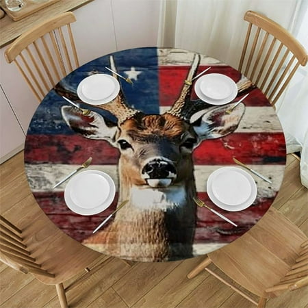 

Sheronv Deer Flag Americo Makk Round Table Cover Stain Resistant Washable for Indoor Outdoor Kitchen Dining Wedding Parties 100% Polyester Fitted for Picnic Farmhouse 42 -46