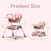 HAOUUCYIN 4-in-1 Baby High Chair, Portable Dining Chairs Eat & Play with Double-Layer Dinner Plate and Toy Rack, for 0-36 Months, Pink