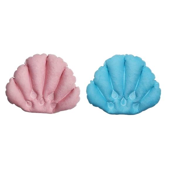 2 Pcs Inflatable Bath Pillow Set, Terry Cloth Fan-Shaped Spa Cushion, Adjustable Height with Suction Cups, Neck Support, Pink Blue for Bathtub Relaxation