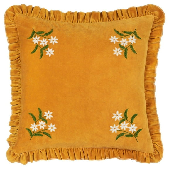Furn Frill Velvet Embroidered Daisy Throw Pillow Cover