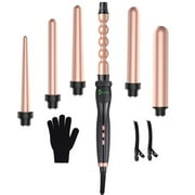 USTAR Curling Iron 6 in 1 Curling Wand Set Instant Heating Up Hair Wands Curler with 6 LED Temperature Adjustment, Heat Protective Glove & 2 Hair Clips, rose golden, 0.5'' to 1.25''