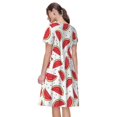 thumbnail image 2 of Bixox Robe d'Été à Manches Courtes pour Femmes Robe Ample Longueur Genou avec Poches-Pastèque, 2 of 7