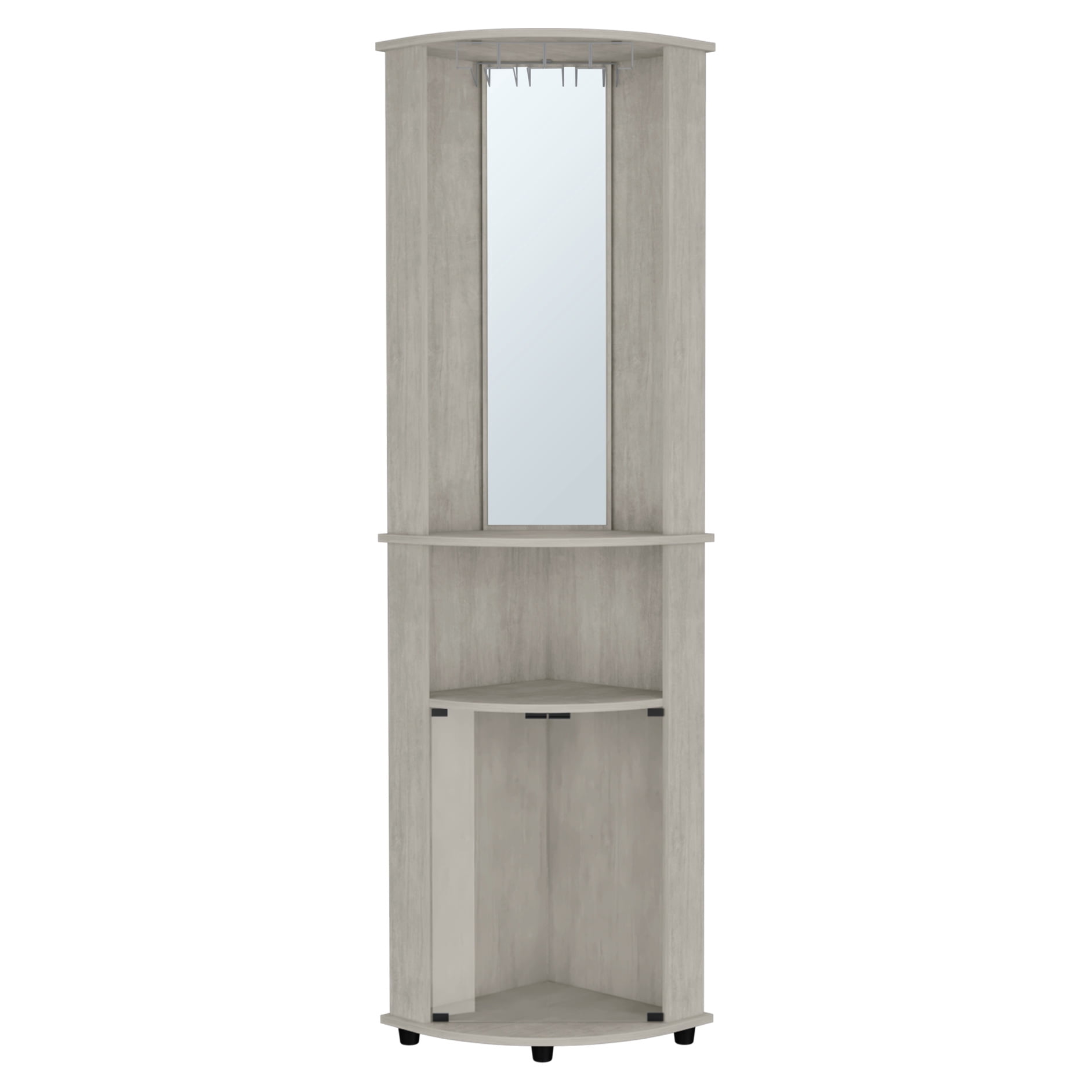 Living Room Corner Bar Cabinet In Concrete Gray, 3 Shelf Space Saving Advantage, Assembly Required Space Shelves, Needed