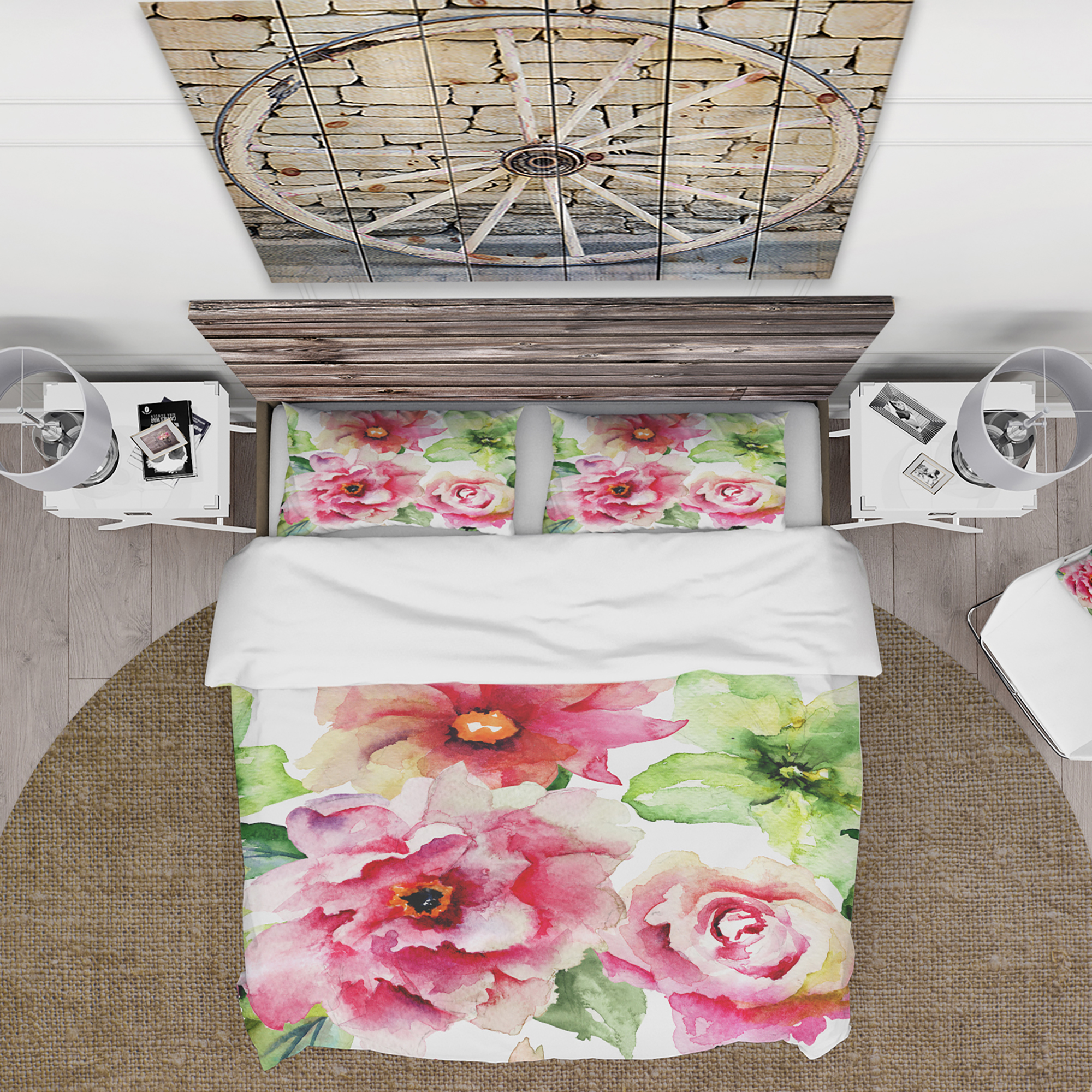 Designart 'Roses and Gerber Flowers Watercolor' Country Duvet Cover Set
