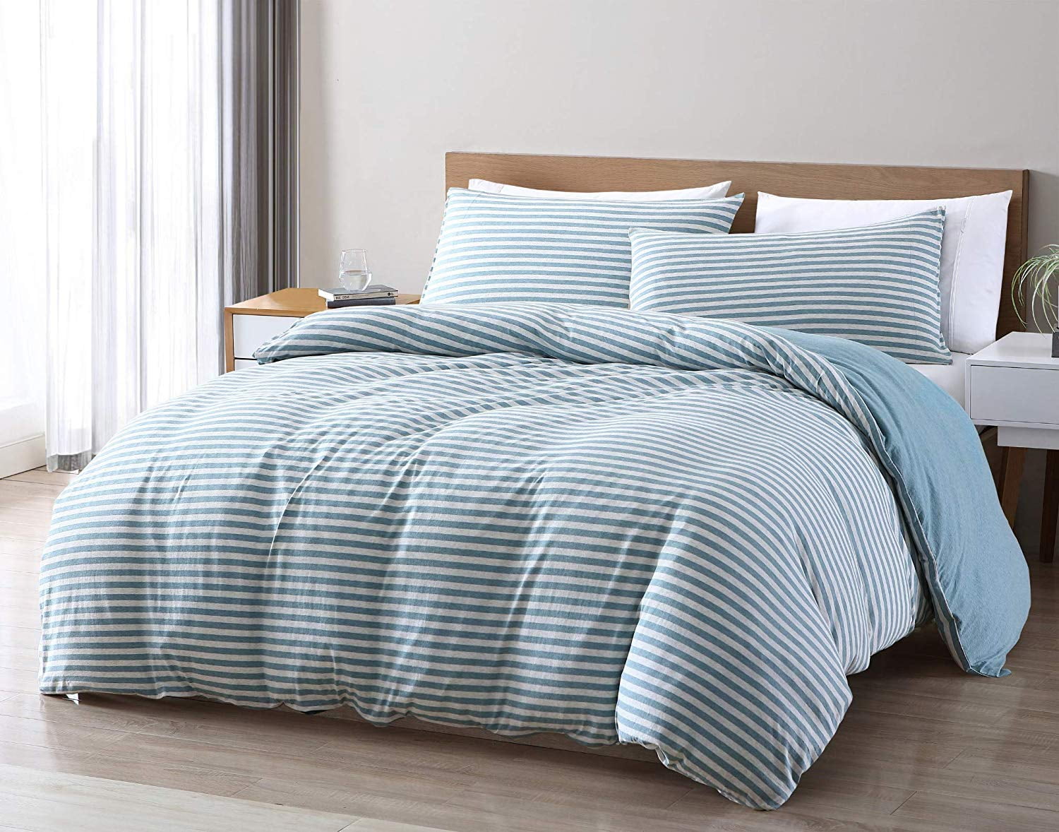 Chezmoi Collection Levi 3-Piece Striped Jersey Knit Cotton Duvet Cover Set - Walmart.com 