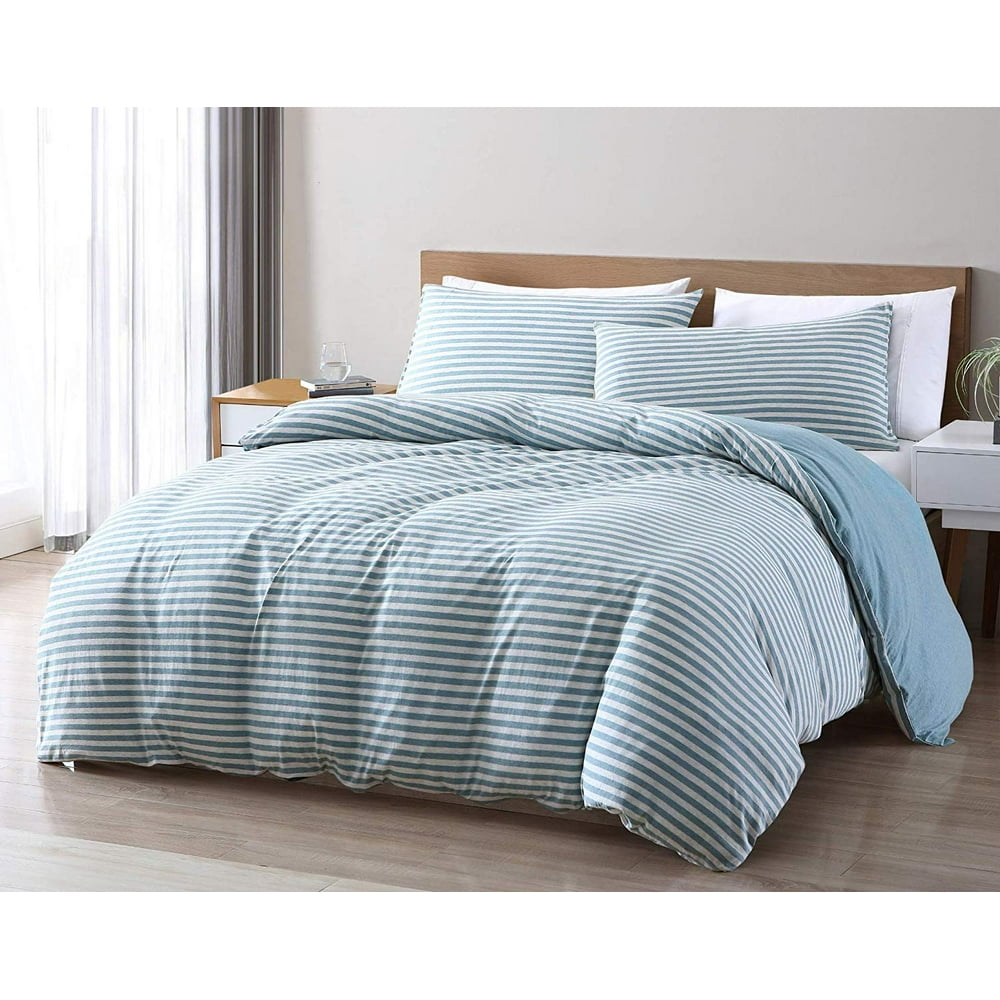 Chezmoi Collection Levi 3Piece Striped Jersey Knit Cotton Duvet Cover
