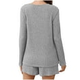 thumbnail image 4 of Ozmmyan Womens Pajama Sets Two Piece Outfits Long Sleeve Tops and Shorts Solid Color Scoop Neck Shirts, Comfy Ribbed Knit Sleepwear Womens Pajamas, 4 of 9