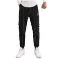 thumbnail image 2 of Zylanna Men's Casual Cargo Pants, Drawstring Waist with Pockets Stretchable Baggy Comfortable Joggers for Winter Sports Black, 2 of 8