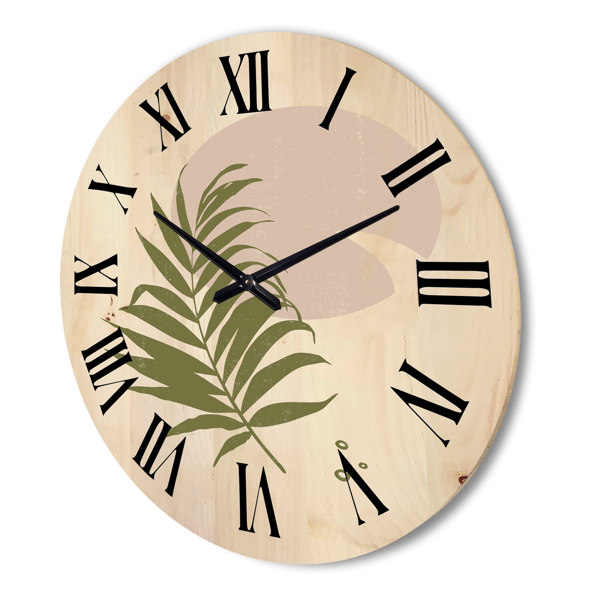 Designart 'Abstract Moon and Sun With Green Leaf II' Modern Wood Wall Clock