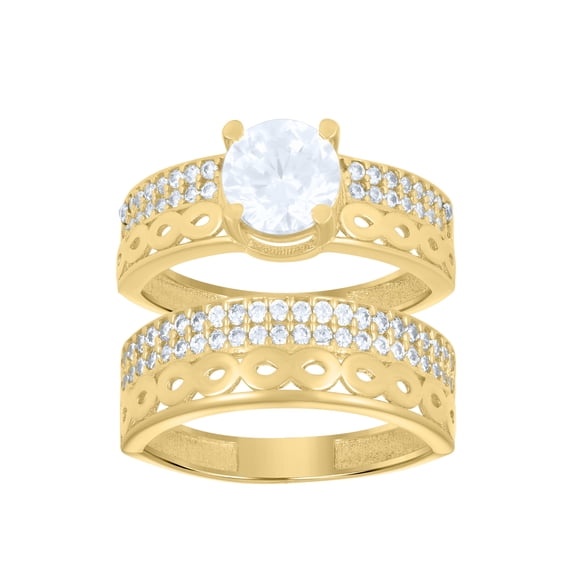 10kt Real Yellow Gold Womens Cubic-Zirconia Infinity Duo Bridal Ring Set Ring