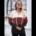 thumbnail image 4 of Sudadera de Lana Extragrande con Capucha y Colores Contrastantes para Mujer, de Punto, con Cuello en V, Informal, con Bolsillos y Rojo M, 4 of 9