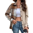 thumbnail image 2 of Chaqueta de Franela A Cuadros para Mujer, Camisa de Larga con Botones, Abrigos, Conjuntos de Otoño Caqui XL, 2 of 9