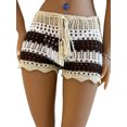thumbnail image 2 of Women Crochet Hollow-Out Sarongs Contrast Stripe See-Through Knit Beach Shorts Summer Bikini Bottoms Cover Up, 2 of 10