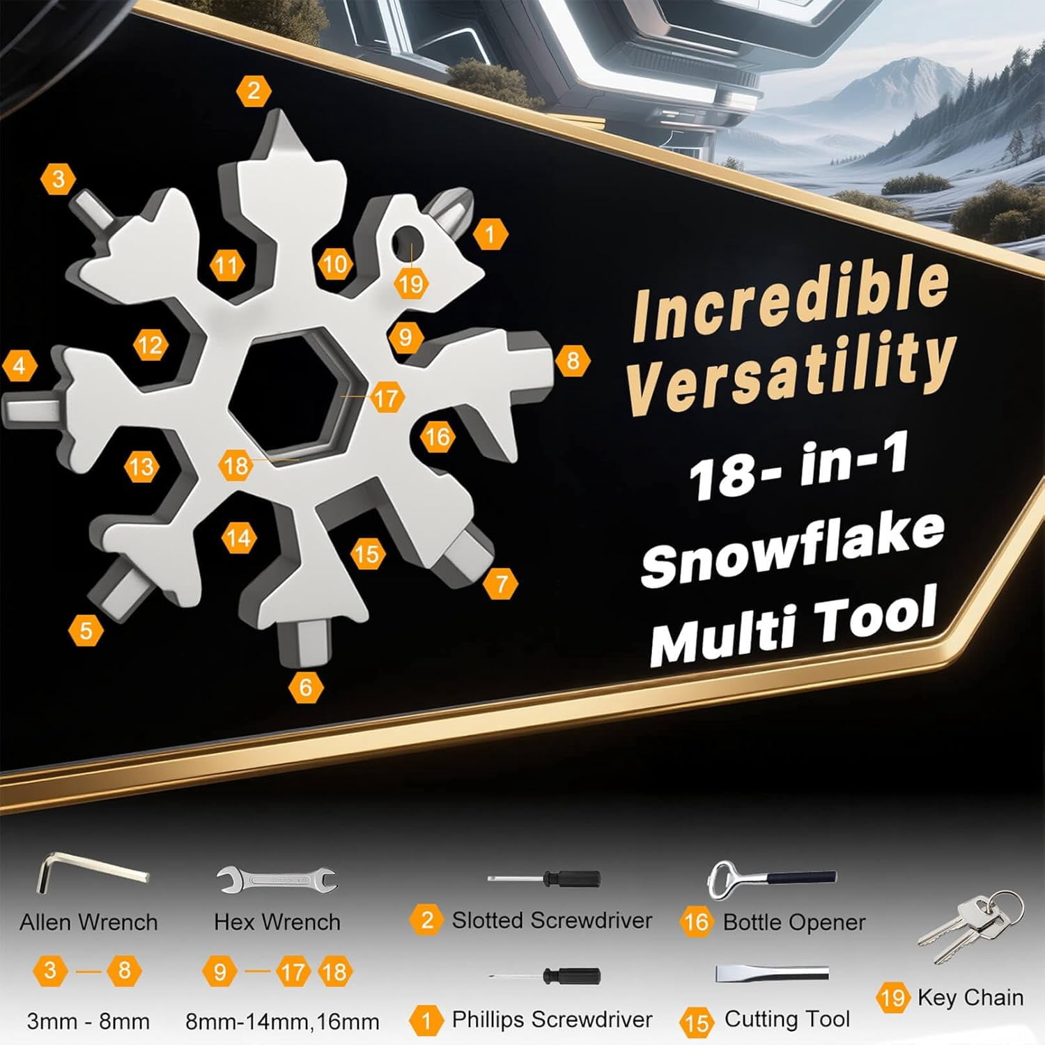 HRTGFD-Stocking Stuffers for Men 2025,18-in-1 Snowflake Multi Tool 2 Pack,White Elephant Gifts for Coworkers,Adults,Stainless Steel Multitool with Carabiner & Bottle Opener - Gift for Him (Silver)