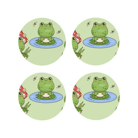 

KLL Drink Coasters Set Round Shape of 4 PU Leather Absorbent Coasters Set Decorative Coffee Cup Coasters Housewarming Gift for Home Decor-Frog Amanita Mushroom