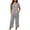 Gray, variant on Womens Linen Textured 2 Piece Casual Outfits Crew Neck Short Sleeve Top Elastic Waist Capri Pants with Side Pockets Solid Color Loose Fit Lightweight Summer Daily Co Ord Set